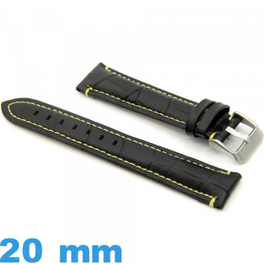 Bracelet Cuir Pour Montre-Bracelet montre  20 mm Noir cuir Alligator