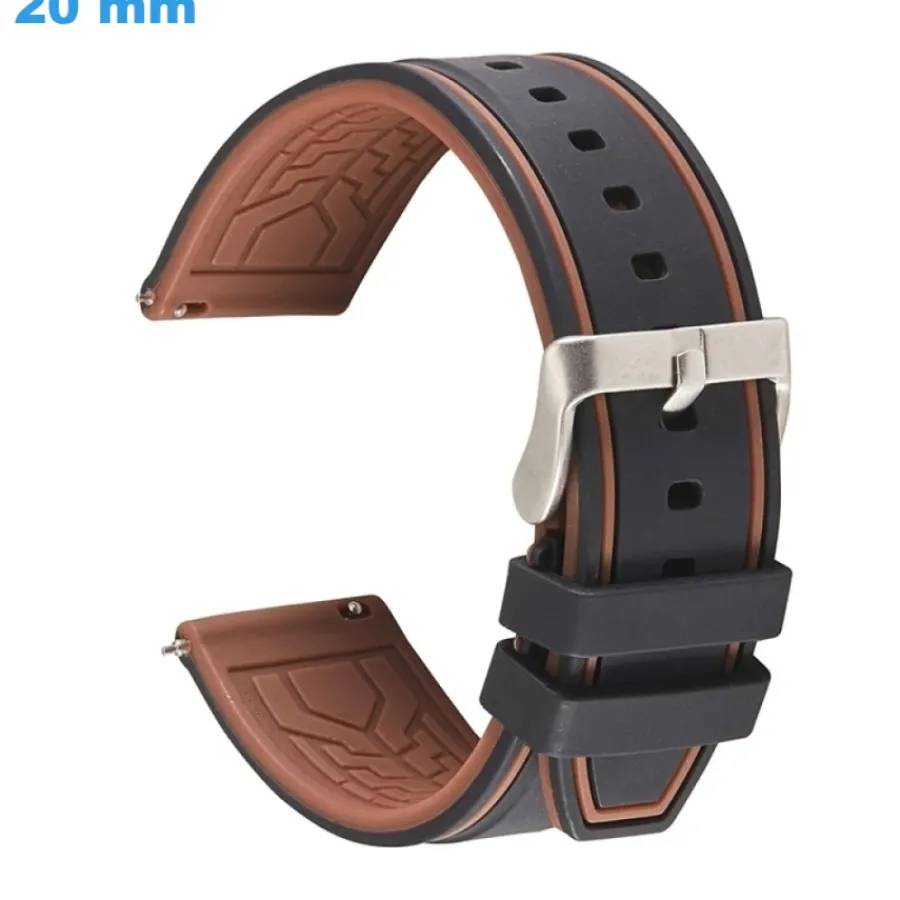 Bracelet Silicone-Bracelet montre 20 mm Silicone Noir et Brun