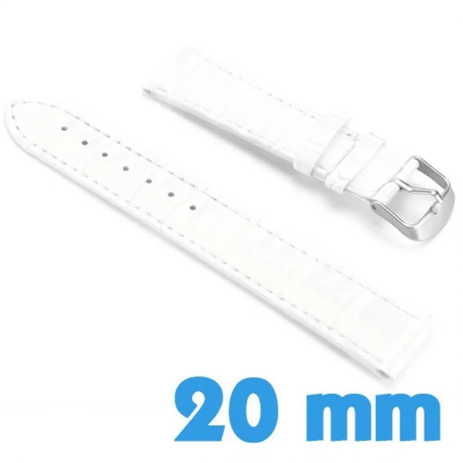 Bracelet Cuir Pour Montre-Bracelet montre Blanc Cuir Synthétique croco 20 mm