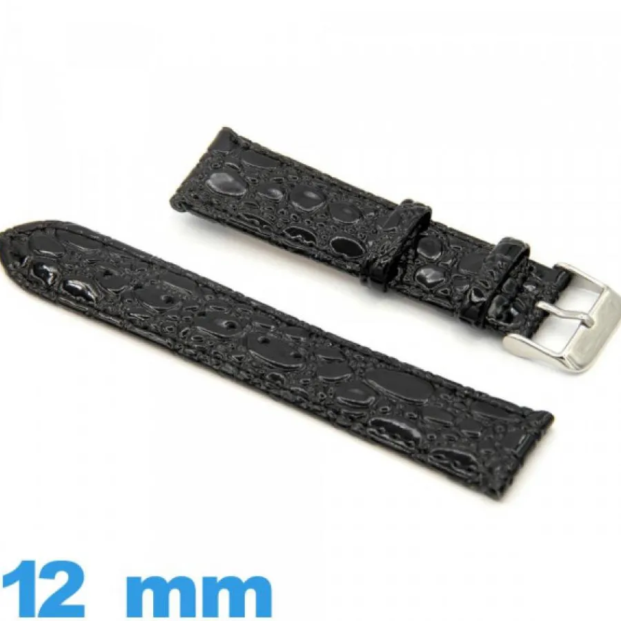 Bracelet Cuir Pour Montre-Bracelet montre Noir cuir Crocodile  12mm