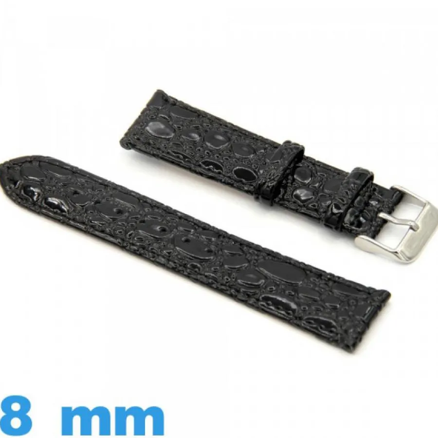 Bracelet Cuir Pour Montre-Bracelet montre  Noir cuir 8mm Crocodile