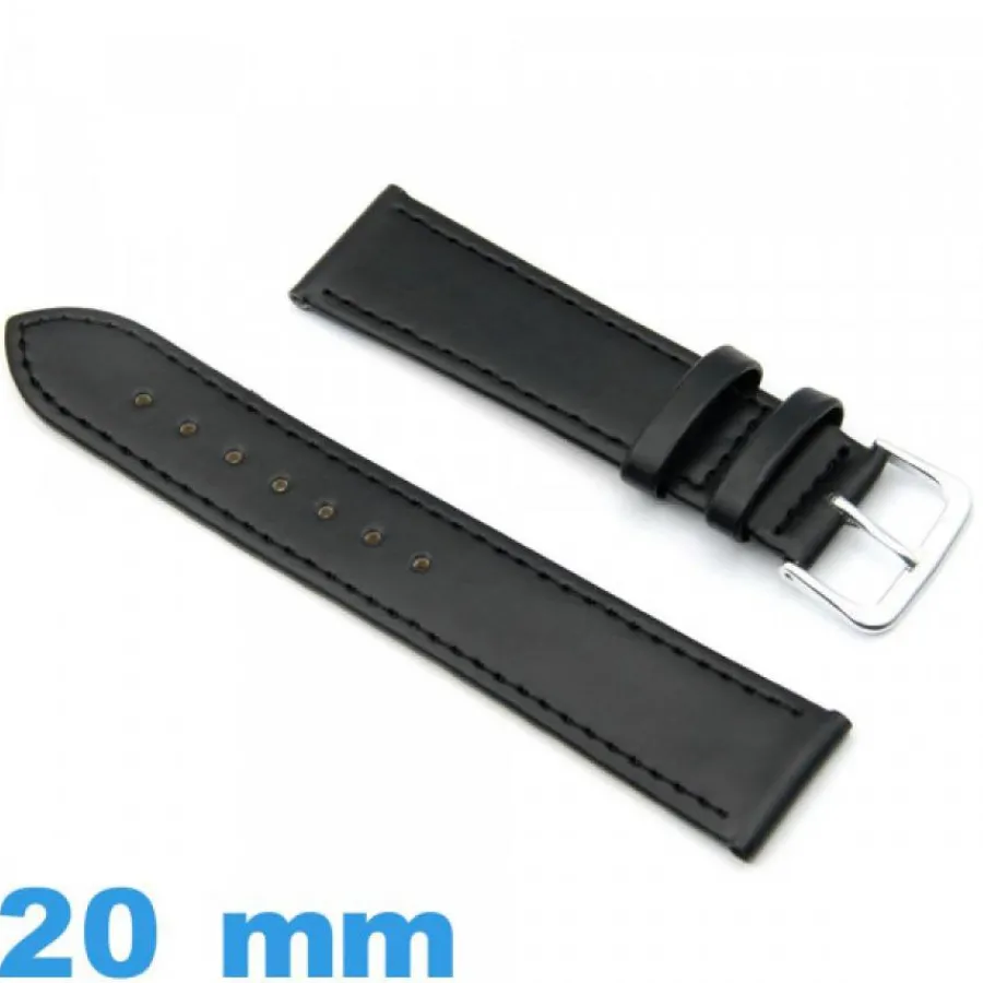 Bracelet Cuir Pour Montre-Bracelet montre Noir Faux cuir Lisse Plat 20mm