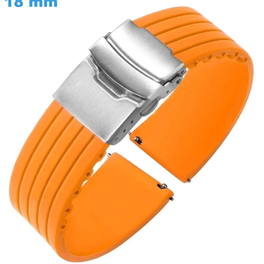 Bracelet Silicone-Bracelet montre Orange 18 mm Caoutchouc Déployant