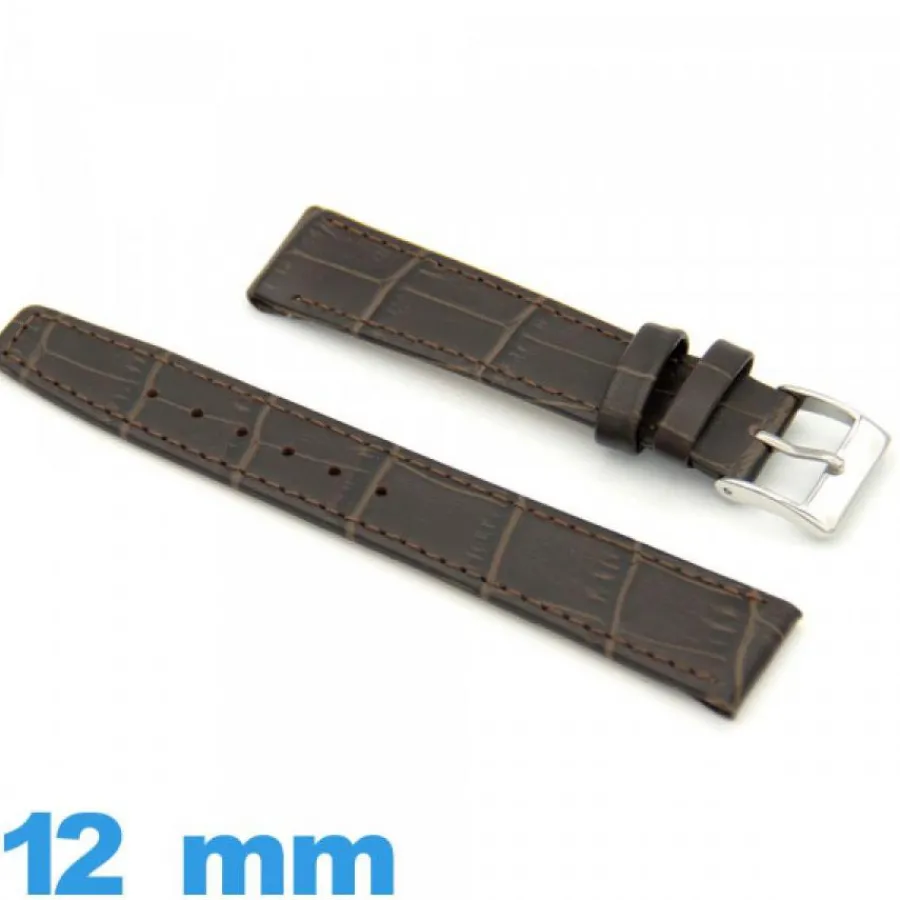 Bracelet Cuir Pour Montre-Bracelet montre plat Cuir véritable de veau 12mm Texturé Alligator