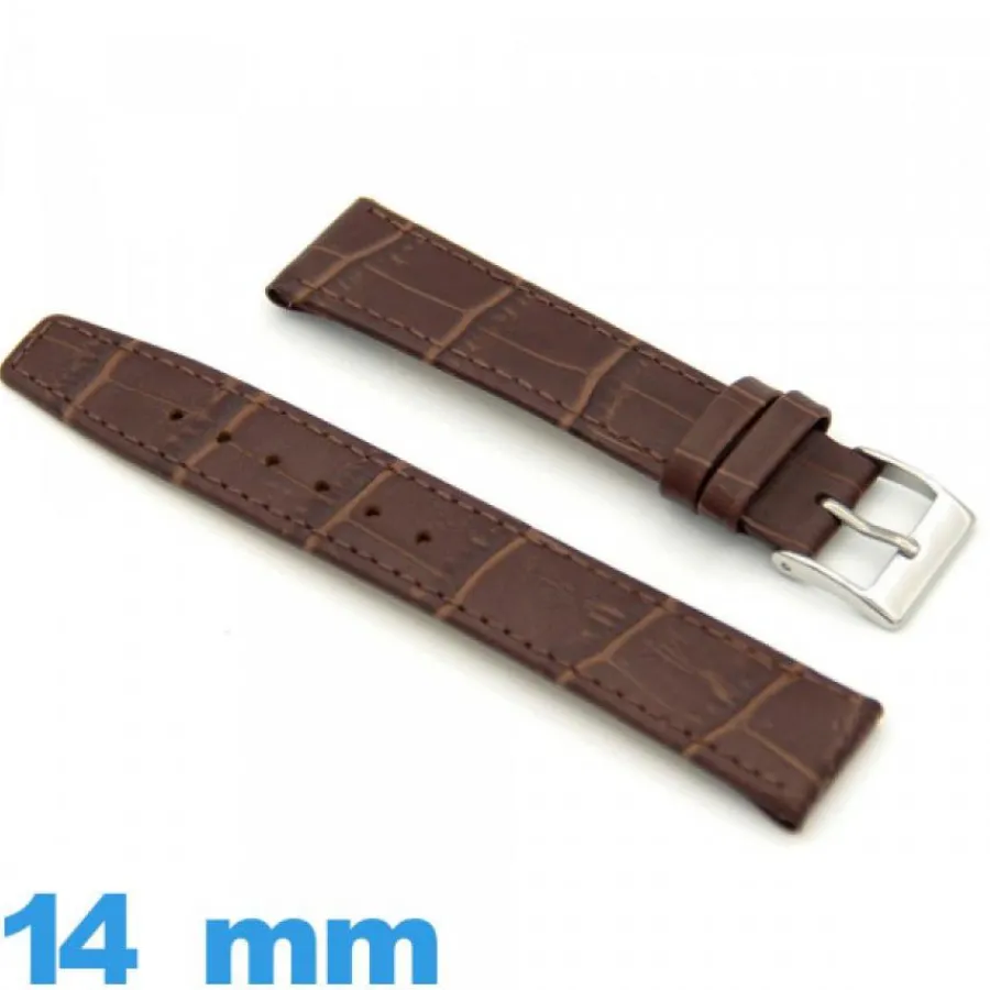Bracelet Cuir Pour Montre-Bracelet montre plat Marron Vrai cuir 14 mm Texturé Alligator
