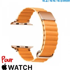 Accessoire Apple Watch-Bracelet montre pour Apple Watch 42 mm Jaune Cuir Micro Fibre
