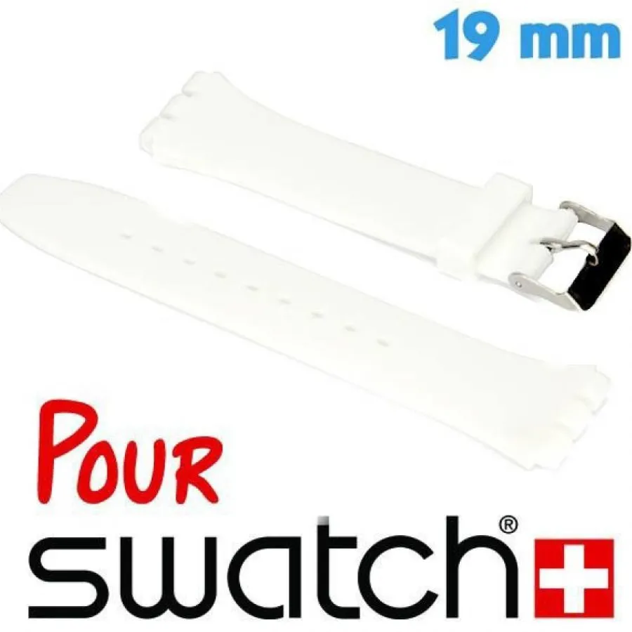 Bracelet Swatch|Bracelet Silicone-Bracelet montre Swatch Blanc Silicone lisse 19 mm