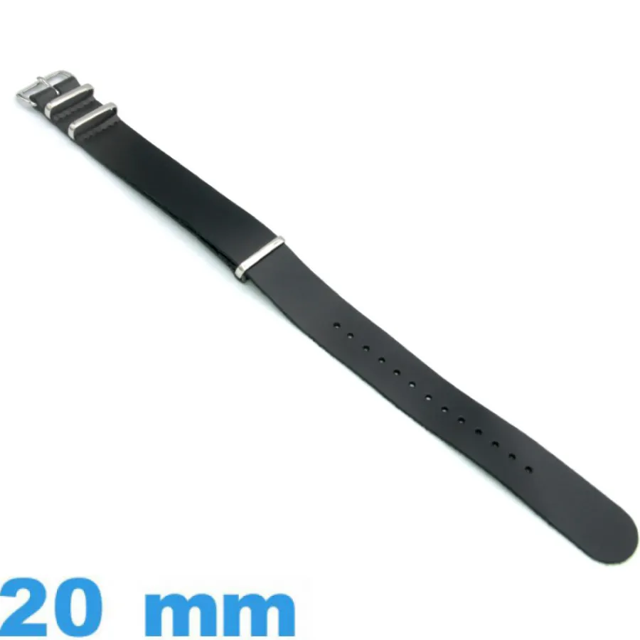 Bracelet Nato|Bracelet Cuir Pour Montre-Bracelet NATO Cuir Noir 20 mm Fermoir Ardillon Acier