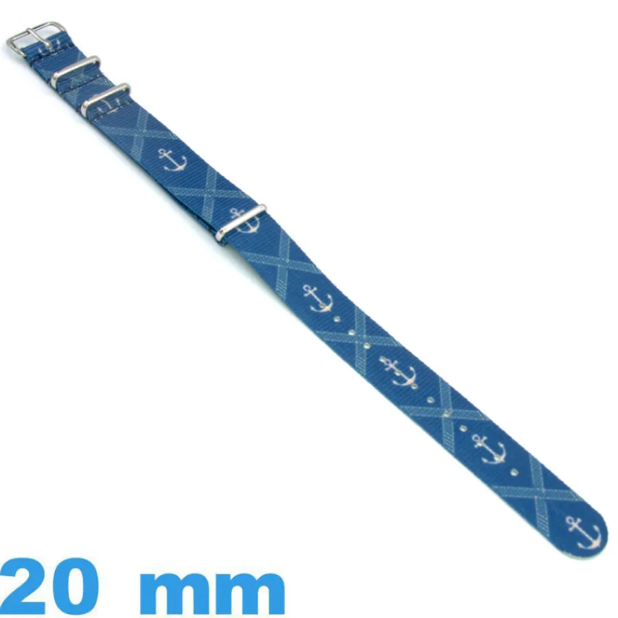 Bracelet Nato-Bracelet NATO 20mm Bleu motif Ancre Marine