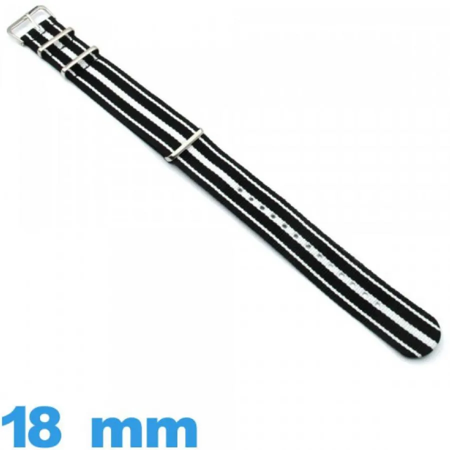 Bracelet Tissu|Bracelet Nato-Bracelet Nato Nylon Noir et Blanc  18mm pour montre