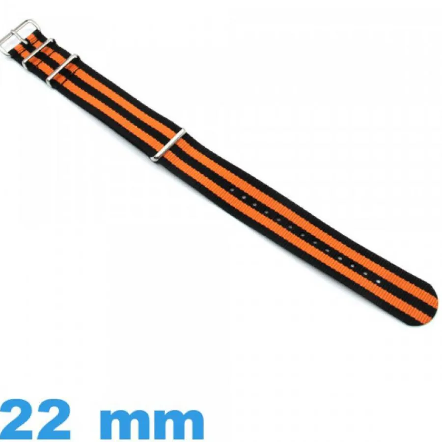 Bracelet Tissu|Bracelet Nato-Bracelet N.A.T.O tissu Noir et Orange 22mm pour montre