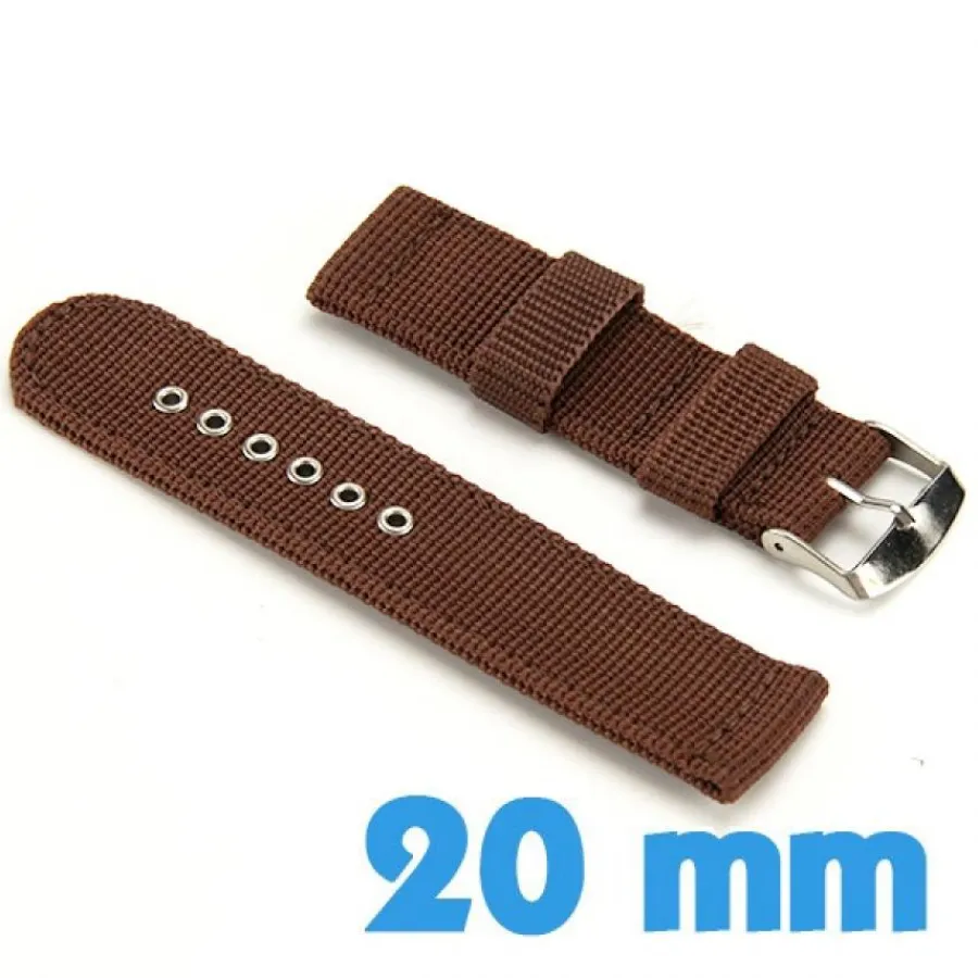 Bracelet Tissu-Bracelet Nylon Sable brun montre 20mm