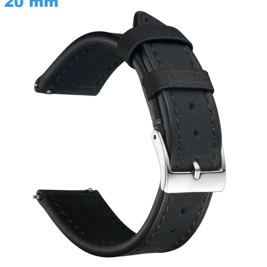 Bracelet Cuir Pour Montre-Bracelet pour montre 20 mm Cuir véritable boucle Ardillon Noir