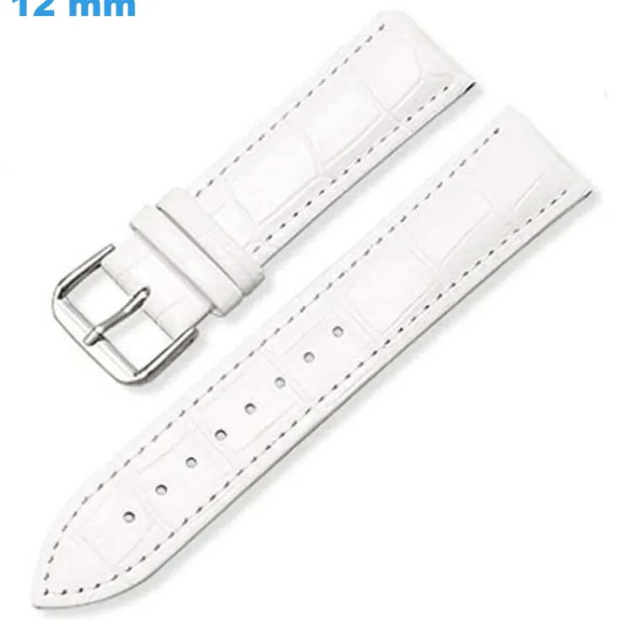 Bracelet Cuir Pour Montre-Bracelet pour montre 12 mm Cuir véritable fermoir Ardillon Blanc