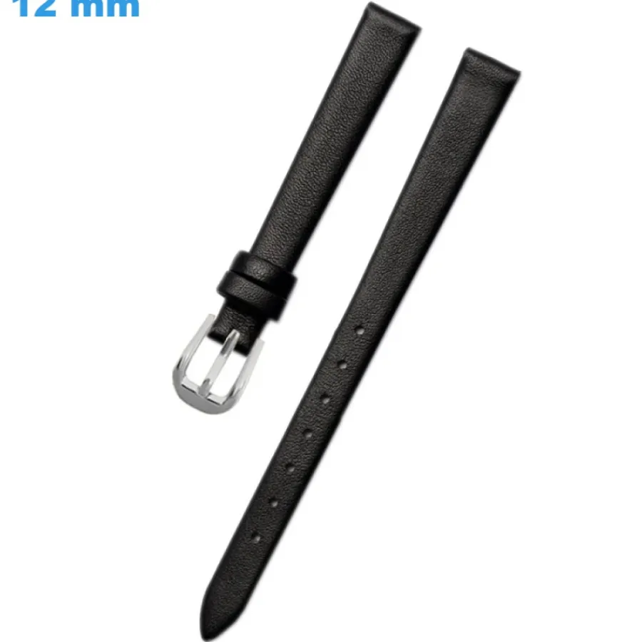 Bracelet Cuir Pour Montre-Bracelet pour montre 12 mm Cuir véritable Noir fermoir Ardillon