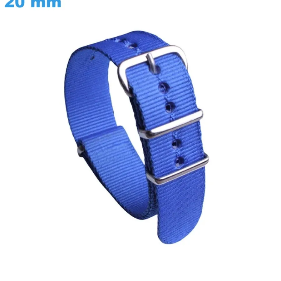 Bracelet Tissu-Bracelet pour montre 20 mm Nylon Bleu boucle Ardillon