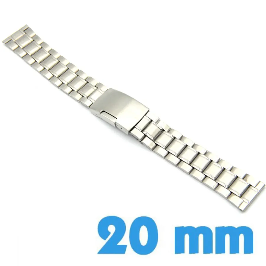 Bracelet Métal-Bracelet pour montre Argenté Acier Inoxydable 20mm avec bouton
