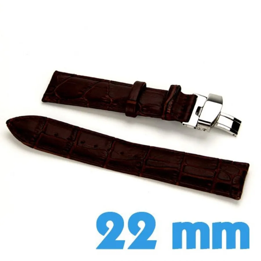 Bracelet Cuir Pour Montre-Bracelet pour montre Brun Cuir 22 mm fermoir papillon