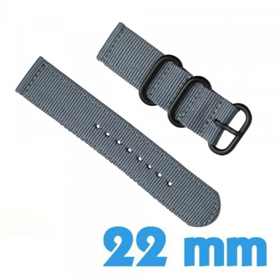 Bracelet Tissu-Bracelet pour Montre en nylon gris 22 mm Attache Rapide
