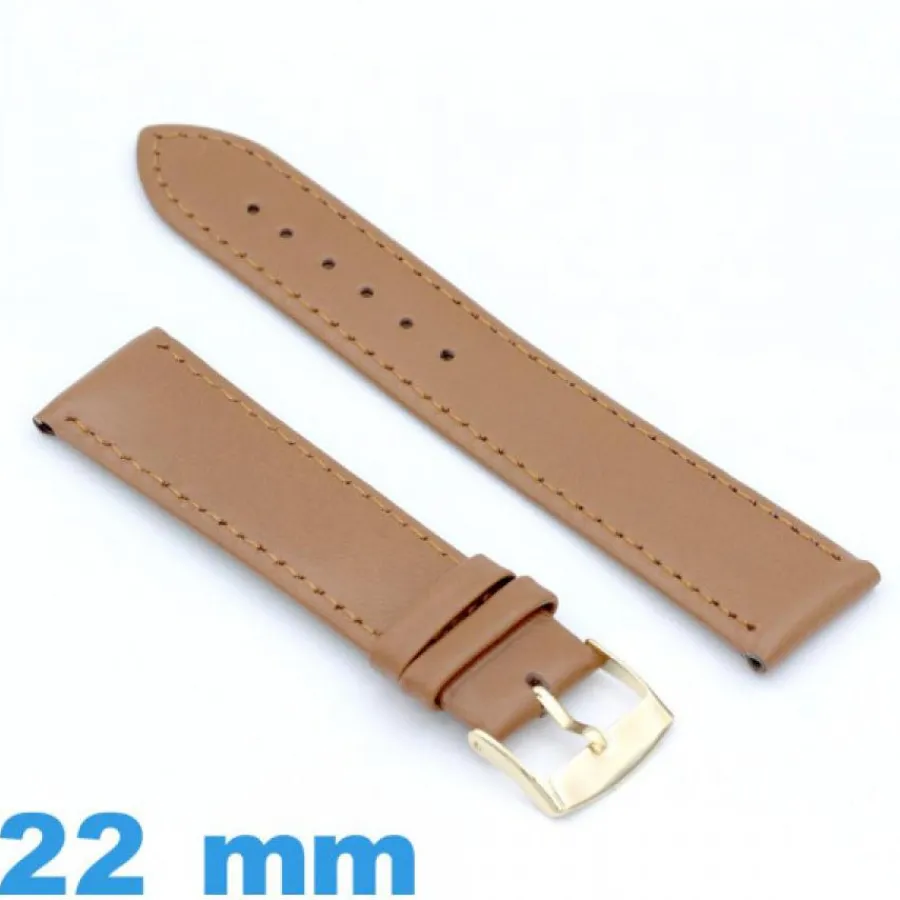 Bracelet Cuir Pour Montre-Bracelet pour montre marron Cuir véritable de veau lisse  22mm