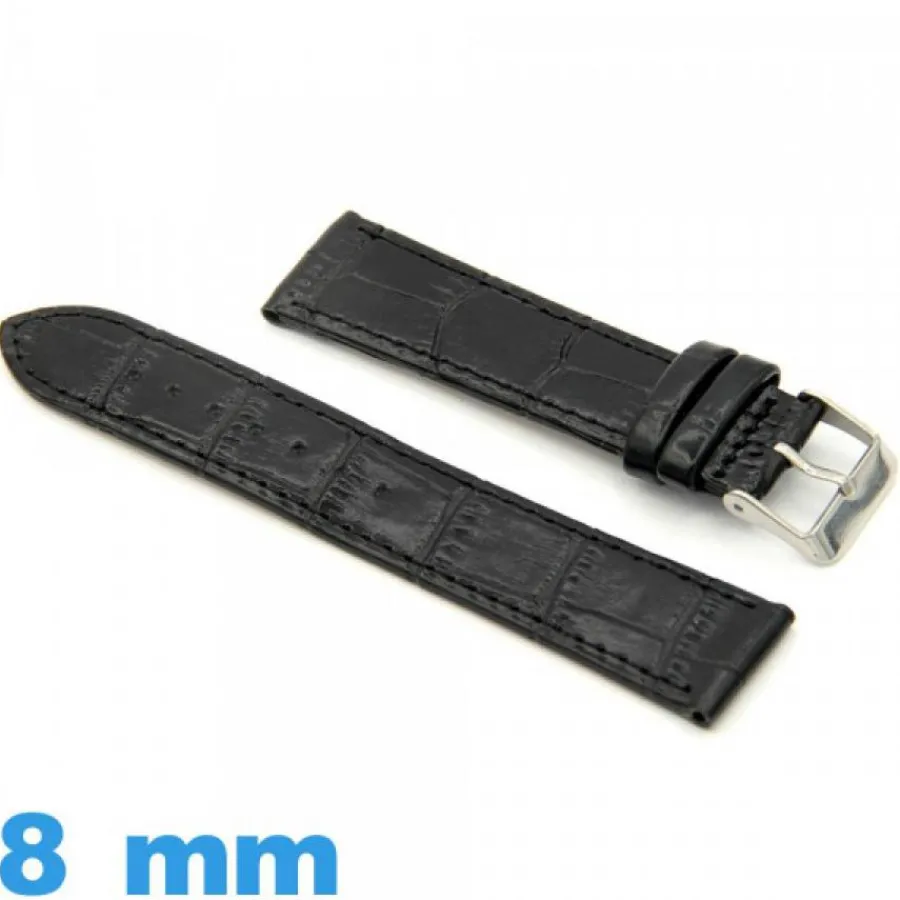 Bracelet Cuir Pour Montre-Bracelet pour montre  8mm Noir cuir Alligator