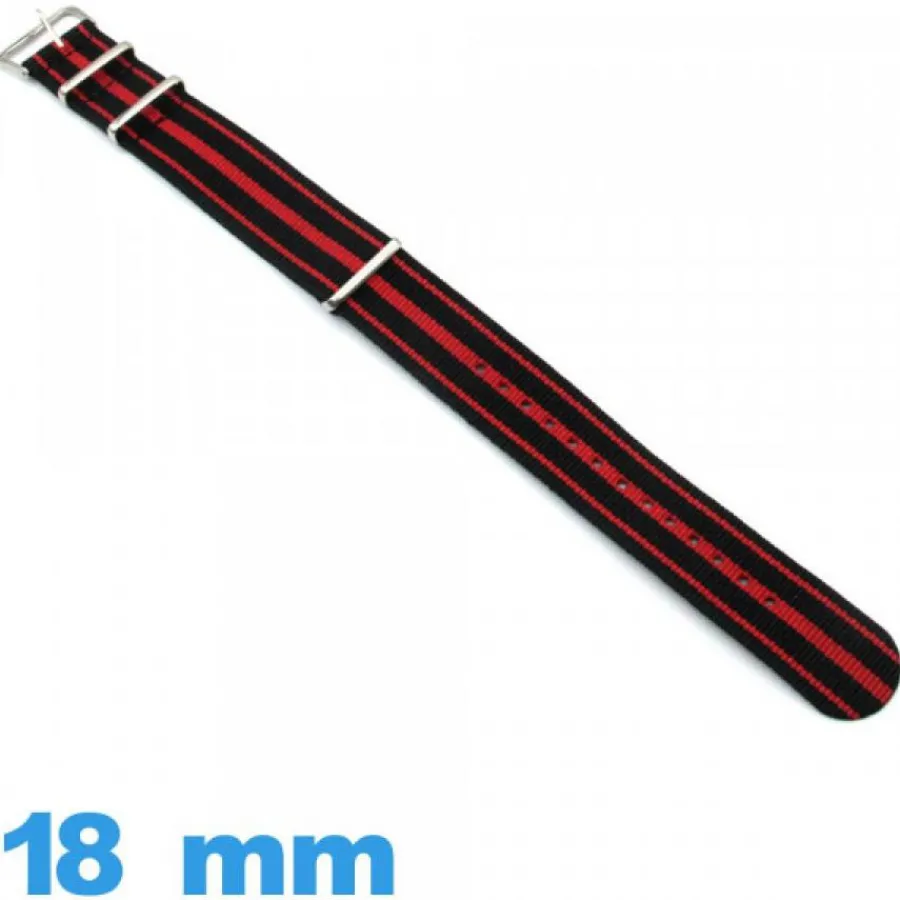 Bracelet Tissu|Bracelet Nato-Bracelet pour montre N.A.T.O Noir et Rouge  tissu 18mm