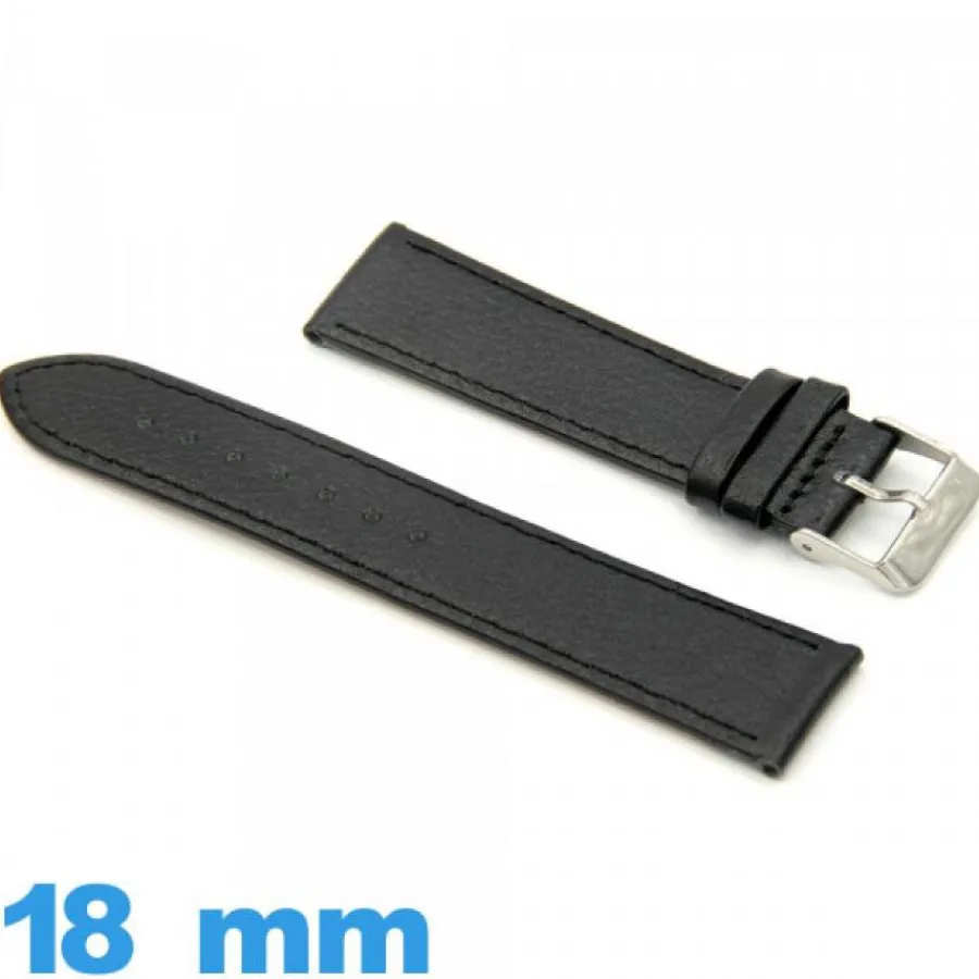Bracelet Cuir Pour Montre-Bracelet pour montre Noir cuir Lisse  18 mm
