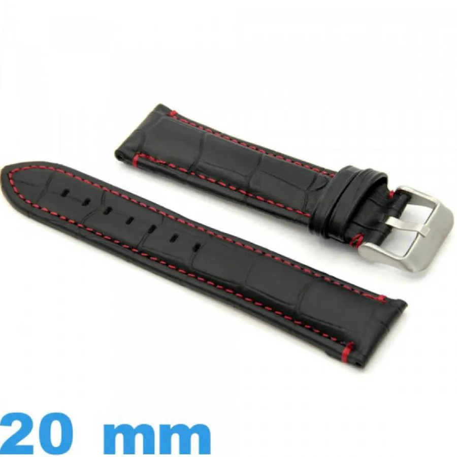 Bracelet Cuir Pour Montre-Bracelet pour montre Noir cuir Alligator Rembourré 20mm
