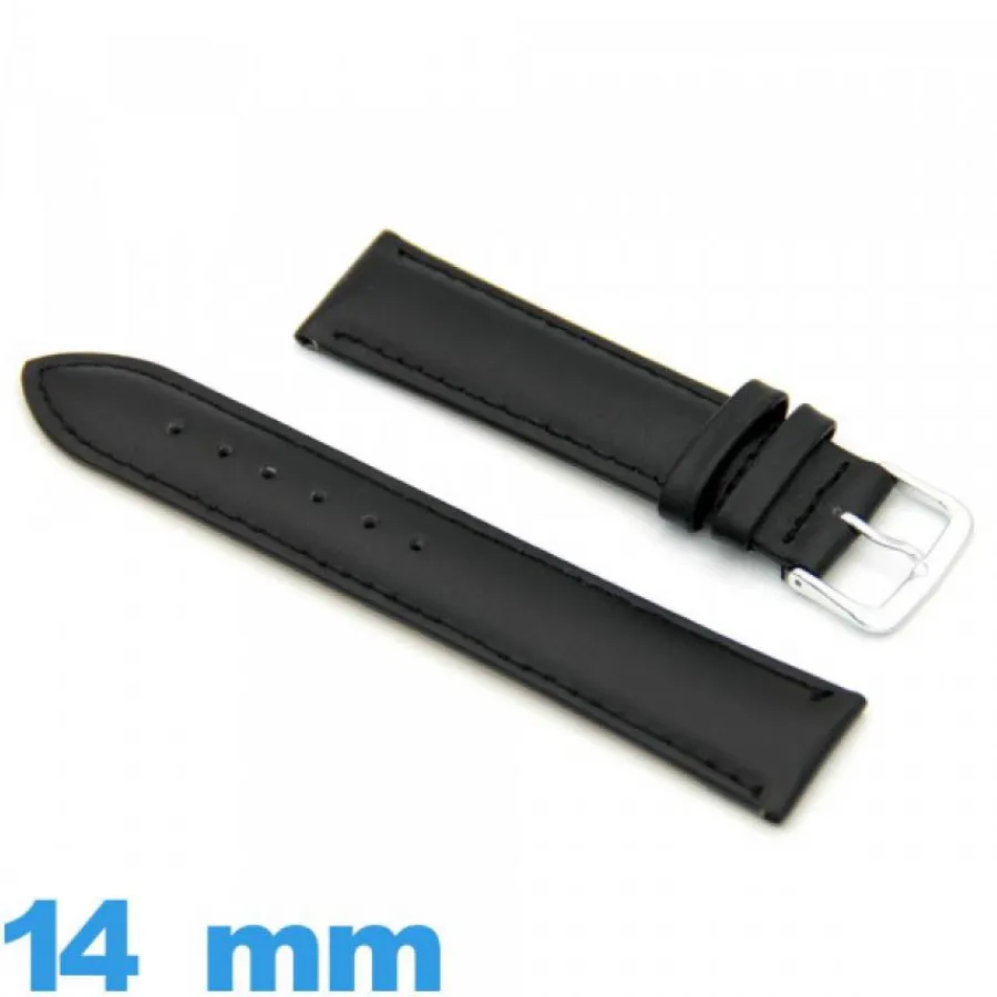 Bracelet Cuir Pour Montre-Bracelet pour montre noir Cuir véritable de veau lisse  14 mm