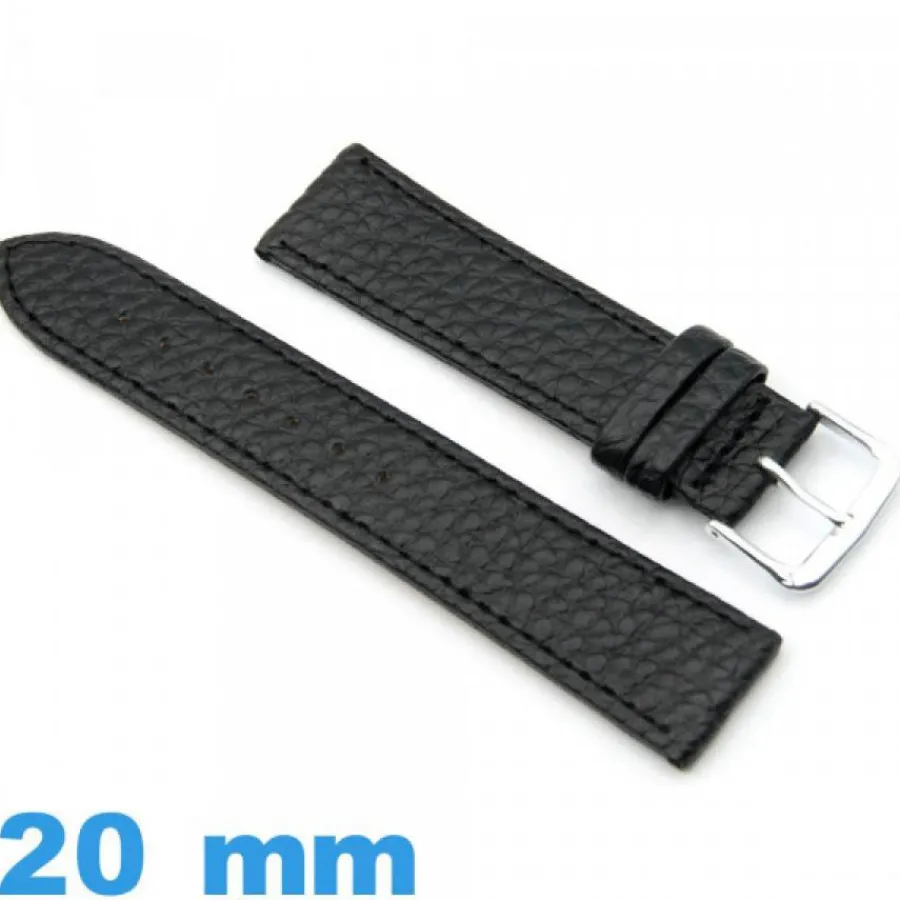 Bracelet Cuir Pour Montre-Bracelet pour montre Plat Noir Cuir Synthétique 20mm