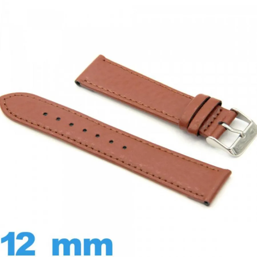 Bracelet Cuir Pour Montre-Bracelet pour montre Plat cuir véritable 12 mm Grain Buffalo