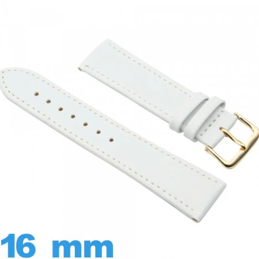 Bracelet Cuir Pour Montre-Bracelet pour montre Plat 16 mm Blanc Cuir de veau vegan/synthétique