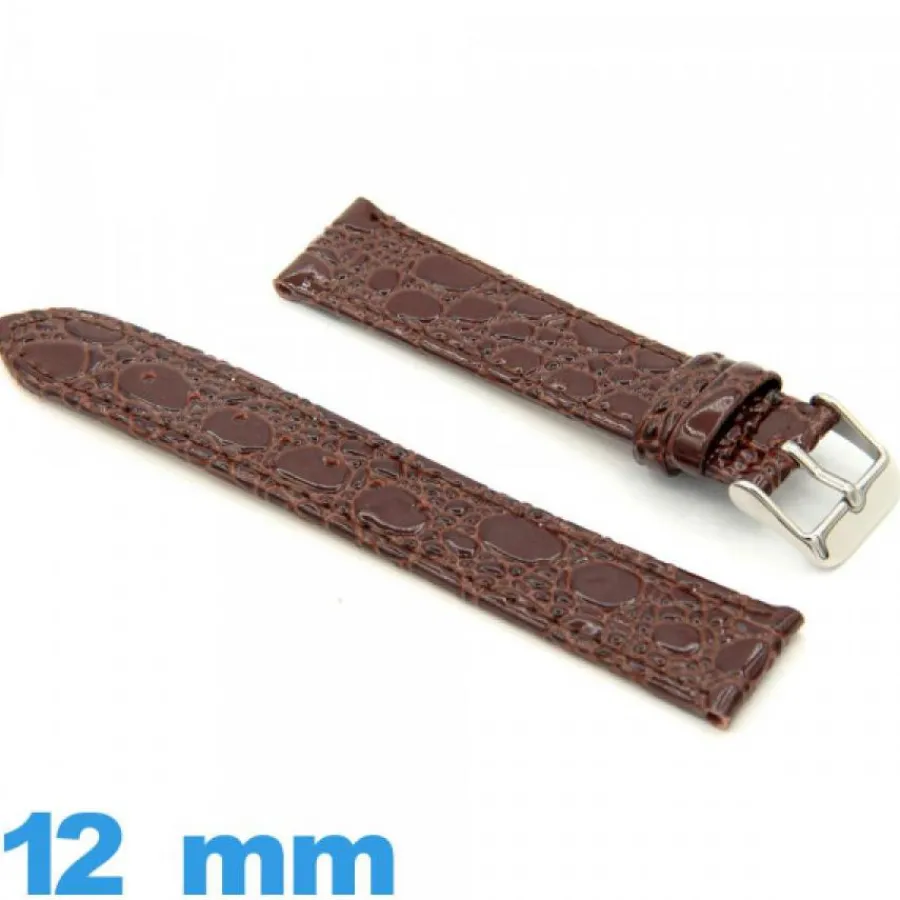 Bracelet Cuir Pour Montre-Bracelet pour montre Plat 12 mm marron cuir Crocodile
