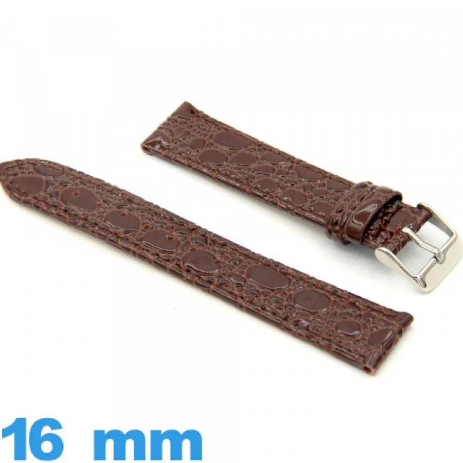 Bracelet Cuir Pour Montre-Bracelet pour montre Plat 16 mm marron cuir véritable Crocodile