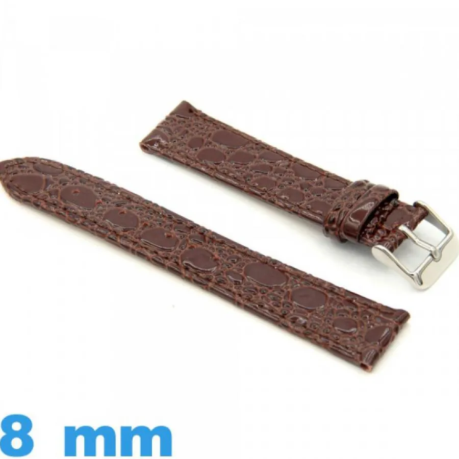 Bracelet Cuir Pour Montre-Bracelet pour montre Plat 8 mm marron cuir Crocodile