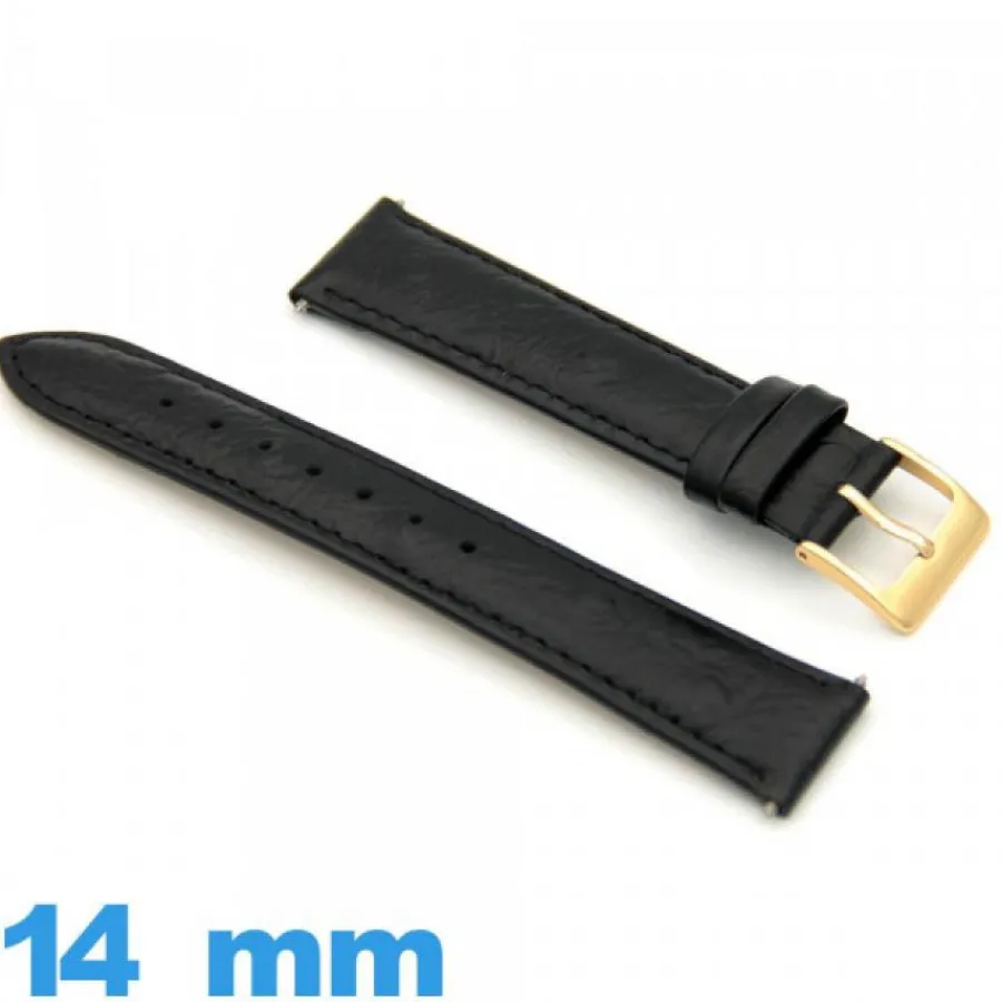 Bracelet Cuir Pour Montre-Bracelet pour montre Rembourré Noir Cuir 14 mm