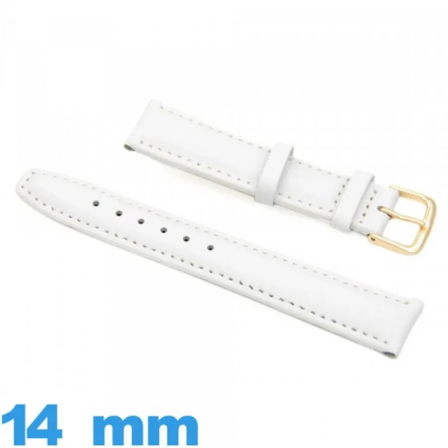 Bracelet Cuir Pour Montre-Bracelet pour montre Rembourré 14 mm Blanc Cuir véritable de veau