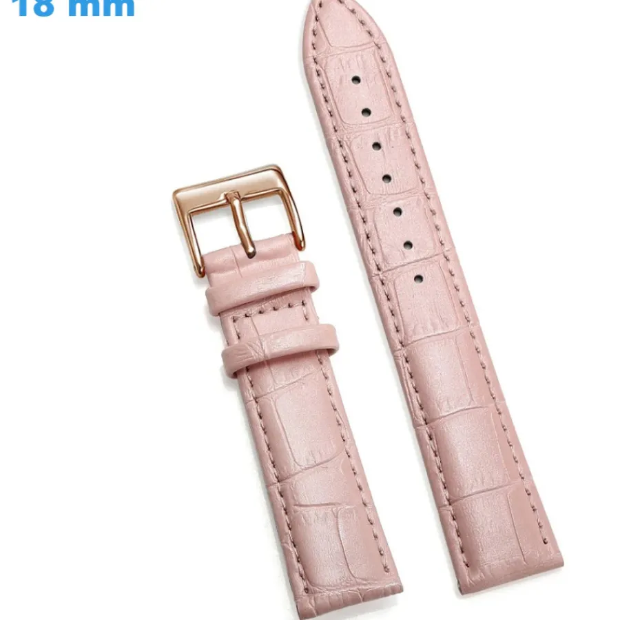 Bracelet Cuir Pour Montre-Bracelet pour montre Rose 18 mm Cuir véritable fermoir Ardillon
