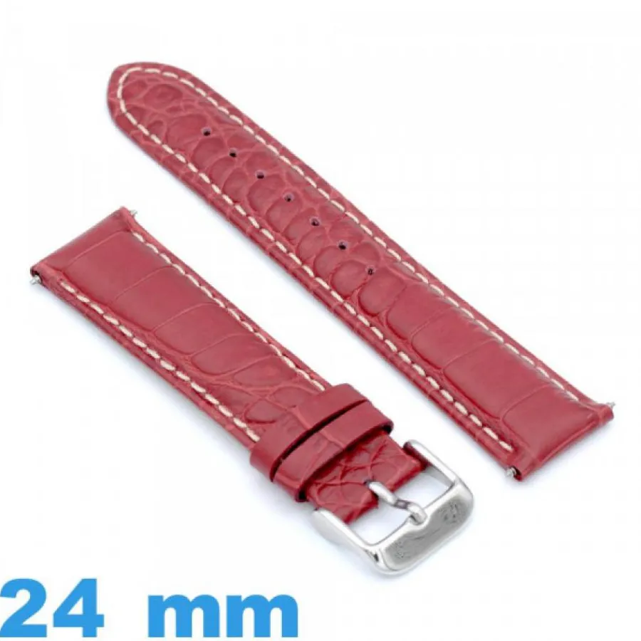 Bracelet Cuir Pour Montre-Bracelet pour montre rouge Cuir de veau véritable de luxe à motif d'écailles 24 mm