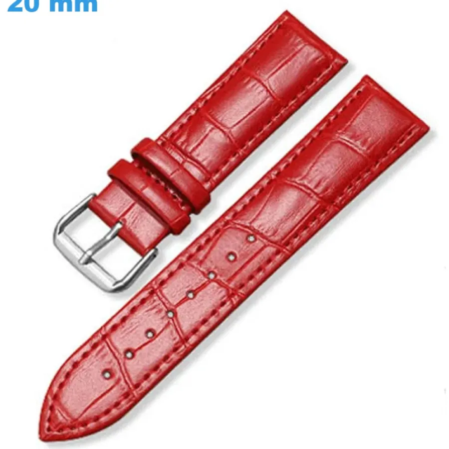Bracelet Cuir Pour Montre-Bracelet Rouge 20 mm Cuir véritable pour montre