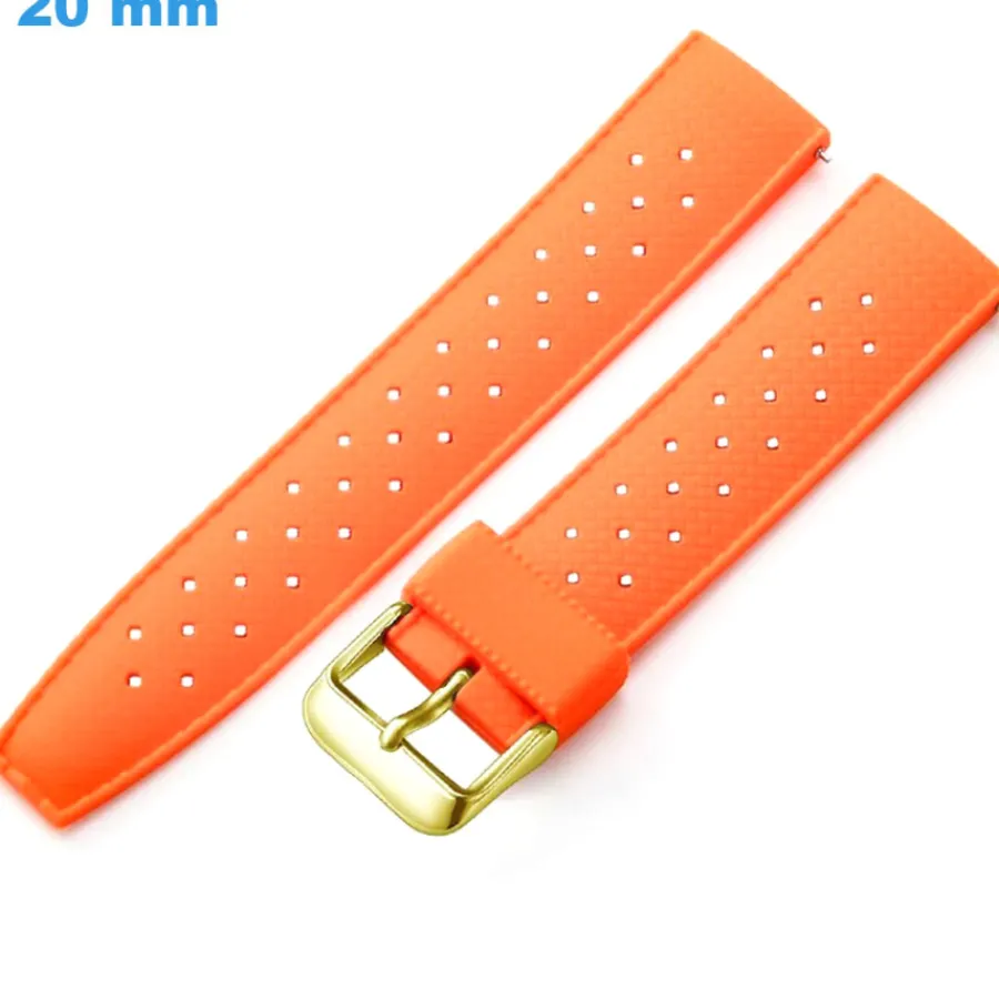Bracelet Silicone-Bracelet Silicone fermoir Ardillon de montre Orange 20 mm