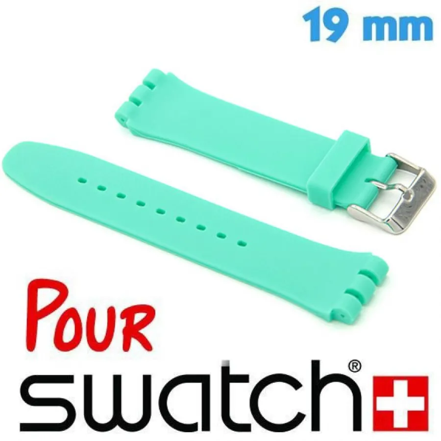 Bracelet Swatch|Bracelet Silicone-Bracelet Silicone lisse Vert d'eau montre Swatch 19mm