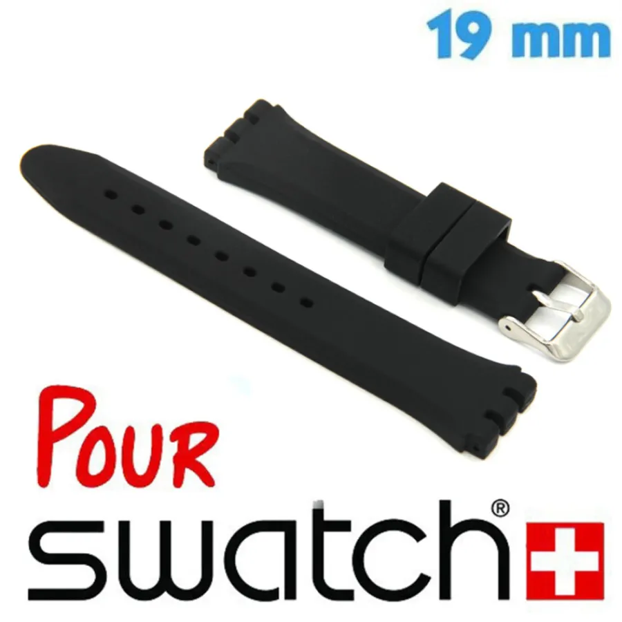Bracelet Swatch|Bracelet Silicone-Bracelet Swatch 19 mm Caoutchouc Noir pour montre