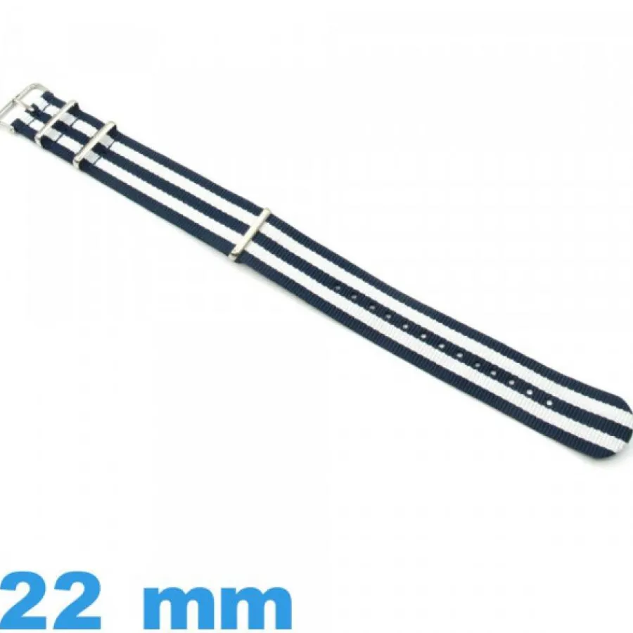 Bracelet Tissu|Bracelet Nato-Bracelet tissu 22mm N.A.T.O Bleu foncé et Blanc  pour montre