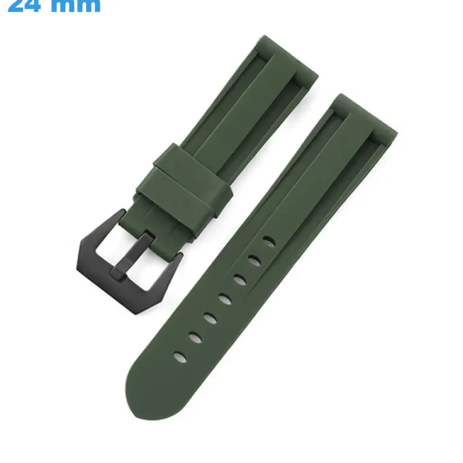 Bracelet Silicone-Bracelet Vert 24 mm Caoutchouc de montre Ardillon