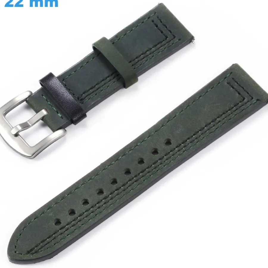 Bracelet Cuir Pour Montre-Bracelet Vert 22 mm Cuir véritable pour montre