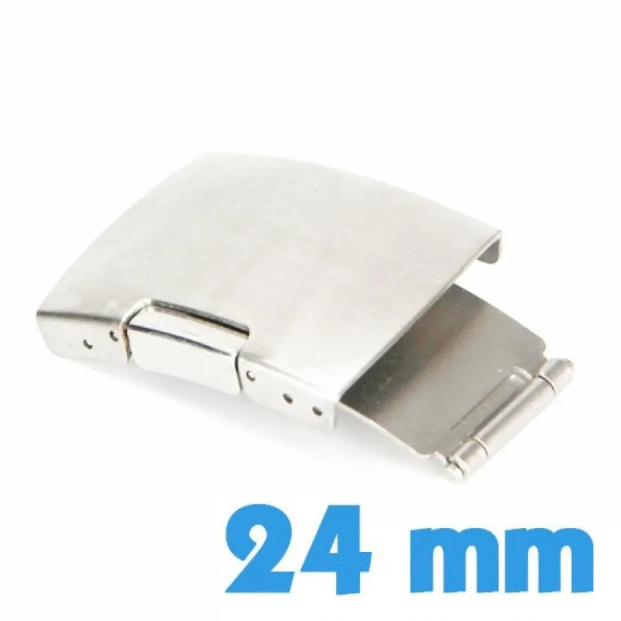 Pour Bracelet Métal|Déployante-Fermoir 24 mm argenté acier inoxydable brossé déployant bouton
