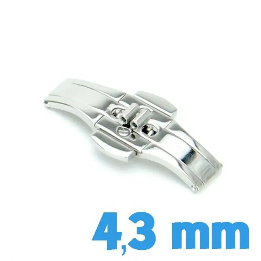 Pour Bracelet Métal|Déployante Double-Fermoir 4,3 mm papillon argent acier avec bouton ouverture