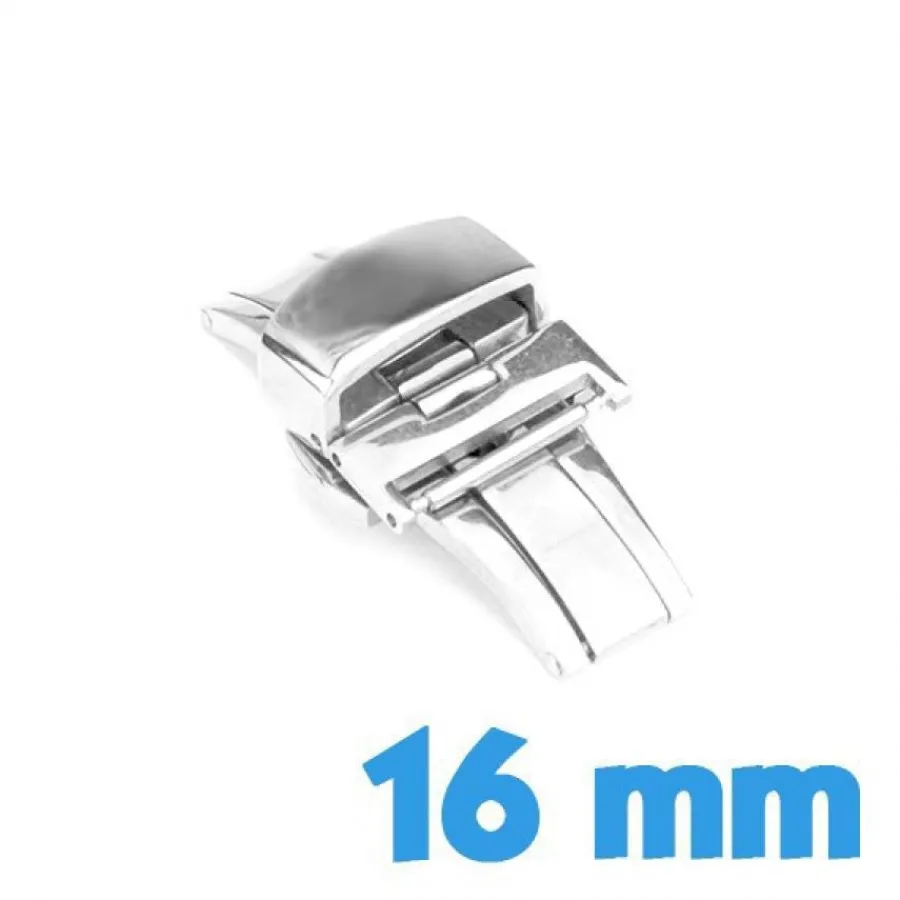 Pour Bracelet À Trous|Déployante Double-Fermoir argenté acier inoxydable déployant 16 mm bouton
