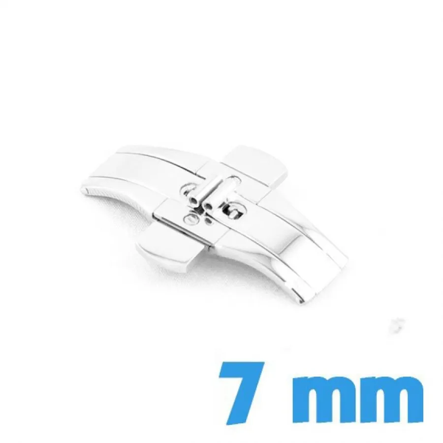 Pour Bracelet Métal|Déployante Double-Fermoir montre 7 mm argenté papillon avec bouton ouverture